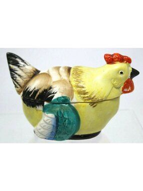 Vintage Ceramic Rooster Shaped Trinket Dish/Jar Made In Japan 1940 #LR